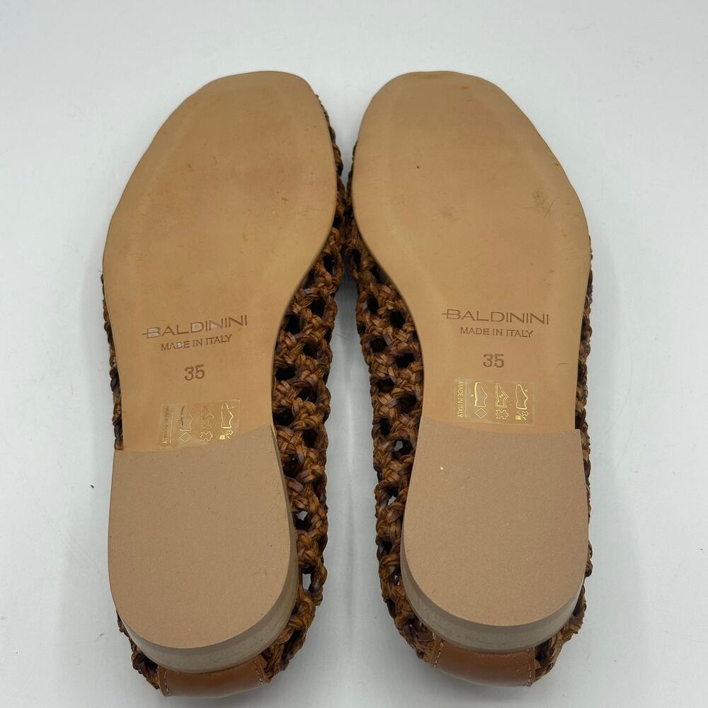 BALDININI Open Woven Leather Basketweave Flats Cognac Brown Sz 35 NWOB $450 - Picture 7 of 7